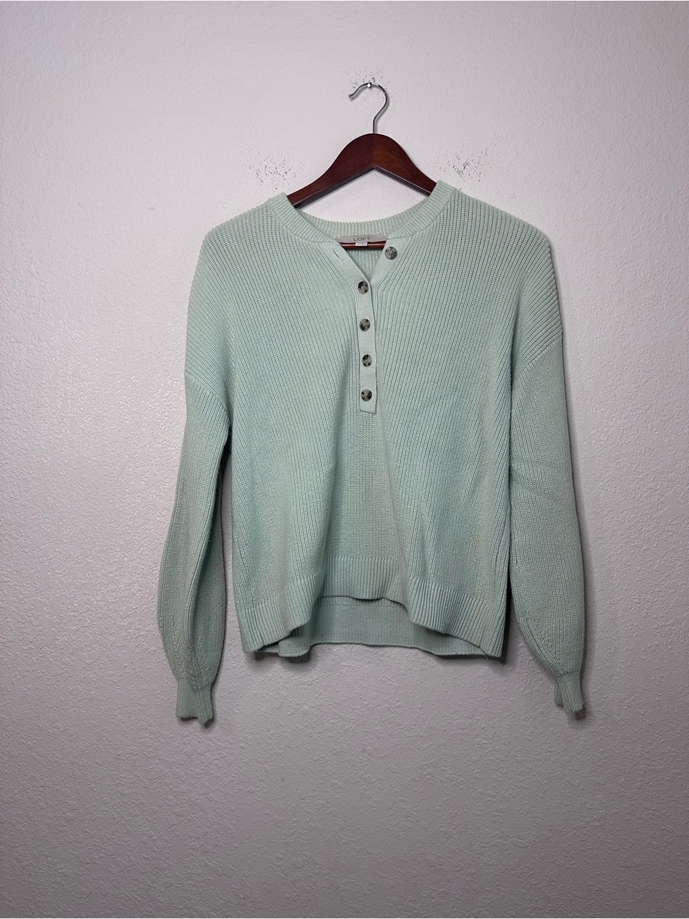 Loft Light Mint Button-Front Sweater Size Medium